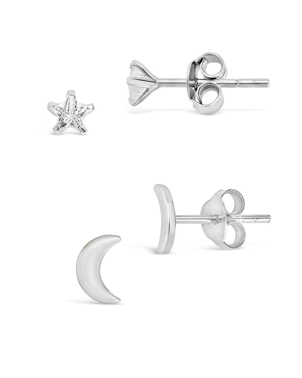 Crescent & CZ Star Stud Set