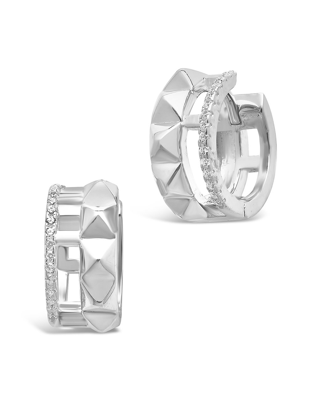 Sterling Silver Spike & CZ Micro Hoops by Sterling Forever