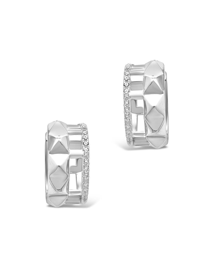 Sterling Silver Spike & CZ Micro Hoops by Sterling Forever