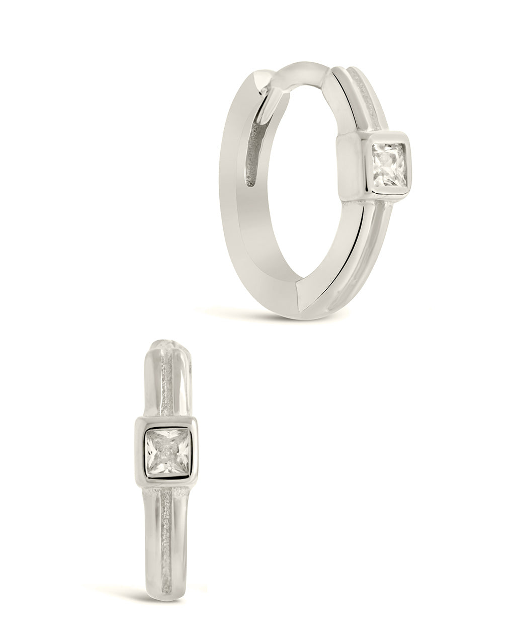 Sterling Silver Square Cut CZ Micro Hoop Earrings by Sterling Forever
