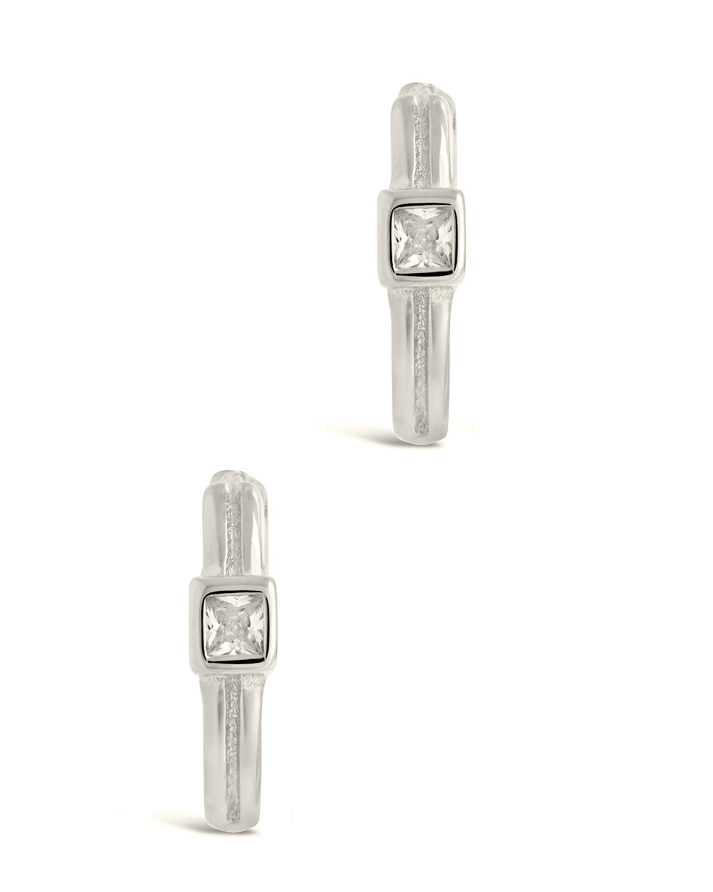 Sterling Silver Square Cut CZ Micro Hoop Earrings by Sterling Forever