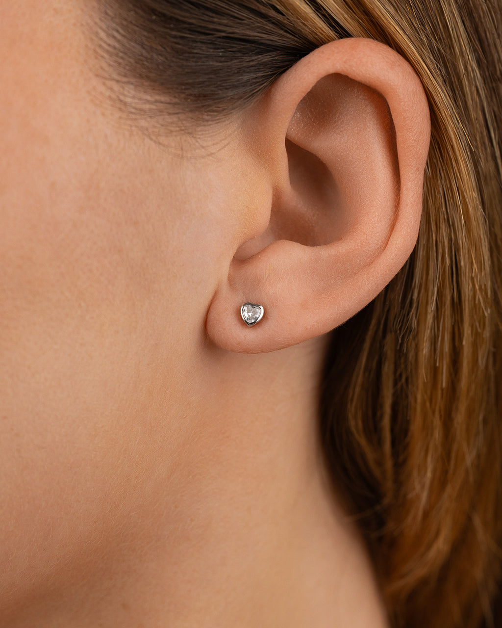 Bezel Set CZ Heart Studs
