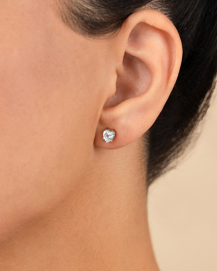 Heart CZ Stud Earrings - 5mm