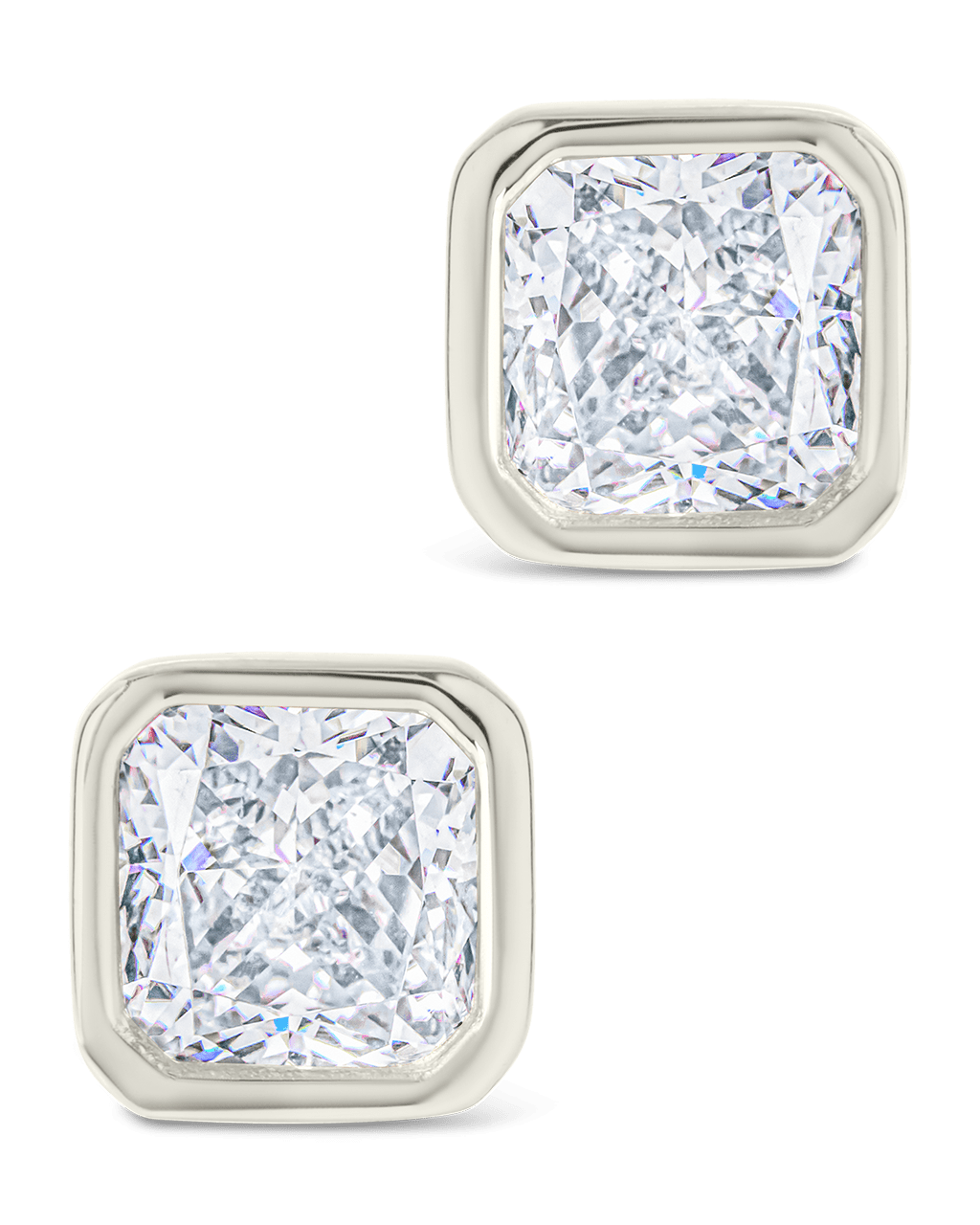 Asscher Cut Bezel Set Stud Earrings