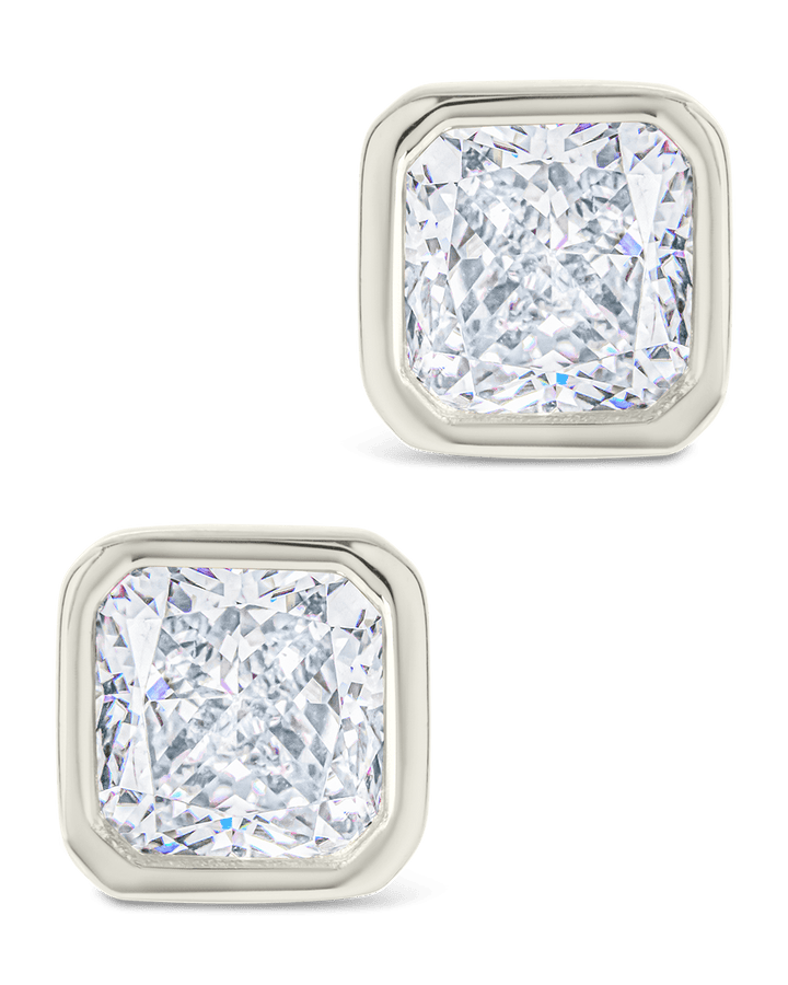 Asscher Cut Bezel Set Stud Earrings