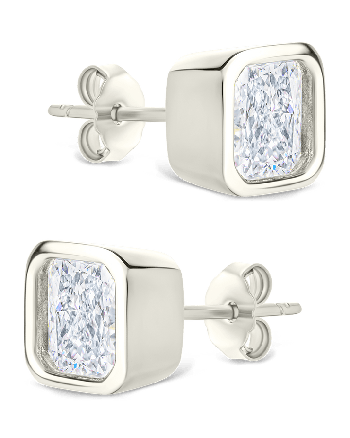 Asscher Cut Bezel Set Stud Earrings