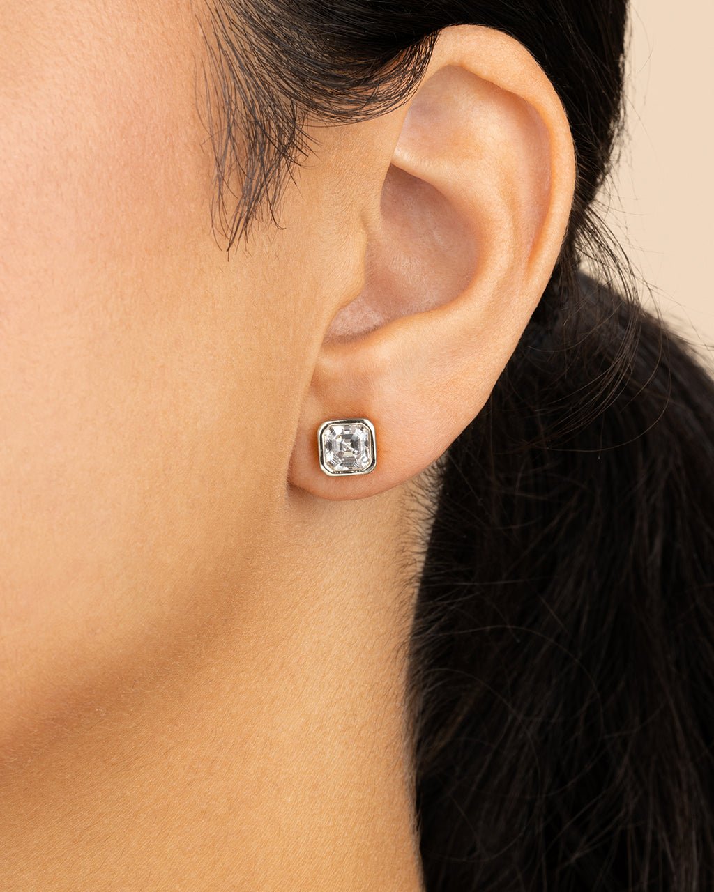 Asscher Cut Bezel Set Stud Earrings
