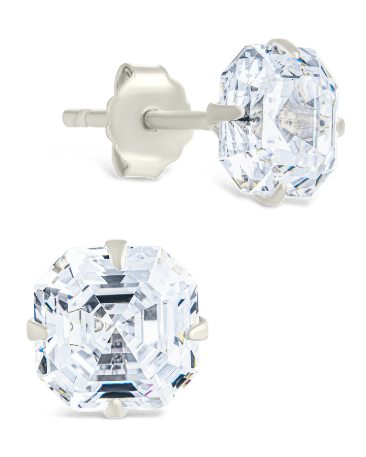 Asscher Cut Prong Set Stud Earrings