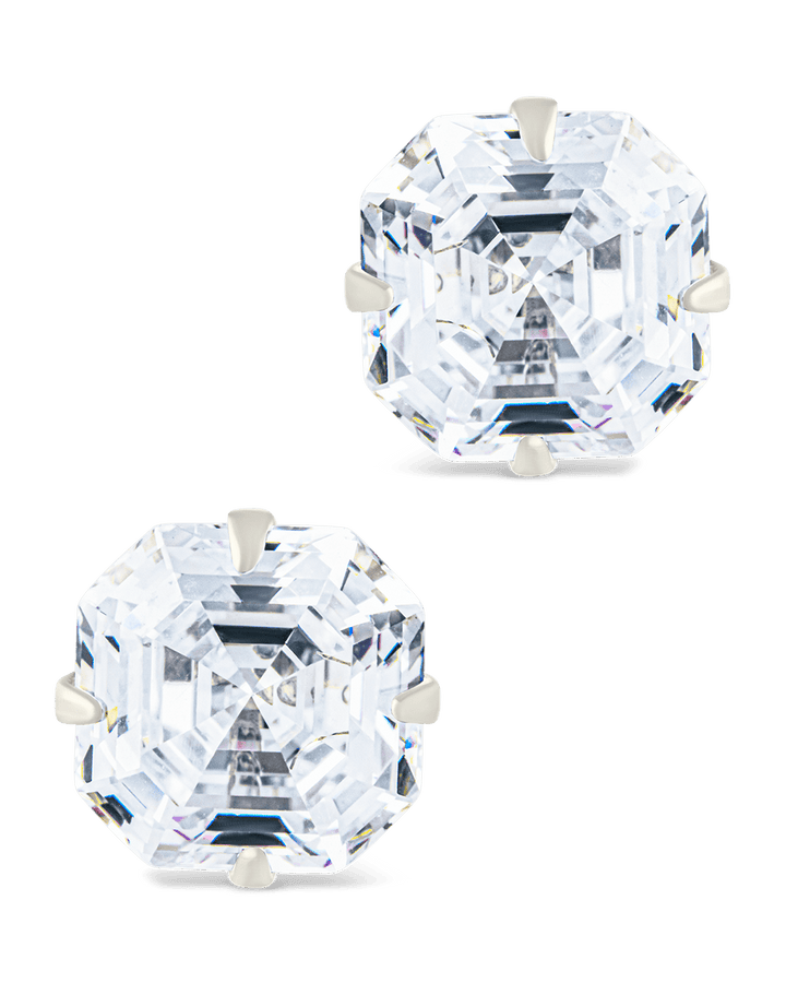 Asscher Cut Prong Set Stud Earrings