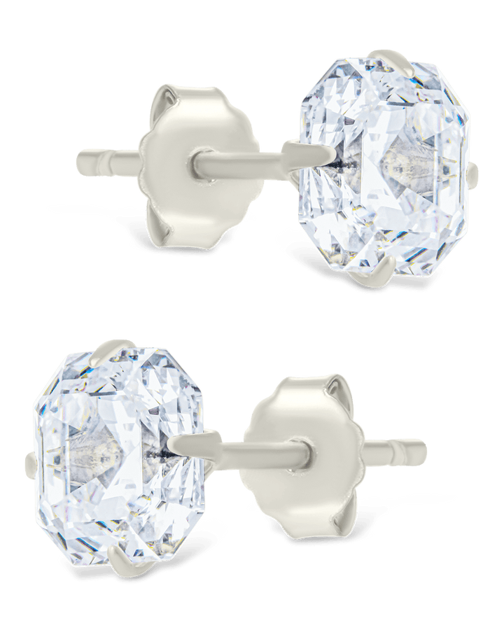 Asscher Cut Prong Set Stud Earrings