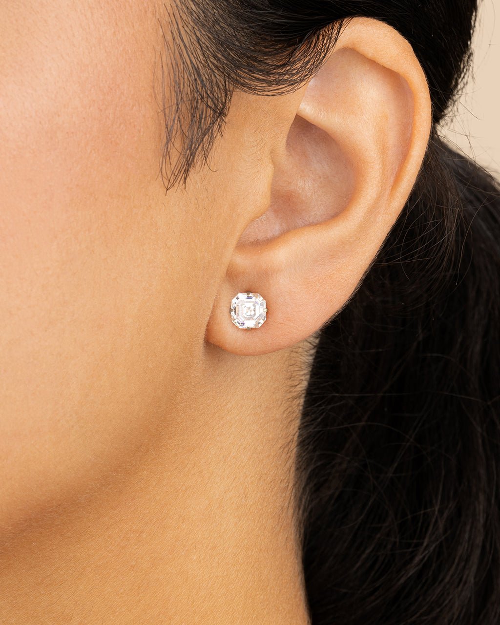 Asscher Cut Prong Set Stud Earrings