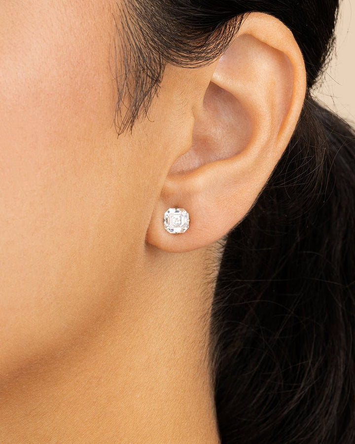 Asscher Cut Prong Set Stud Earrings