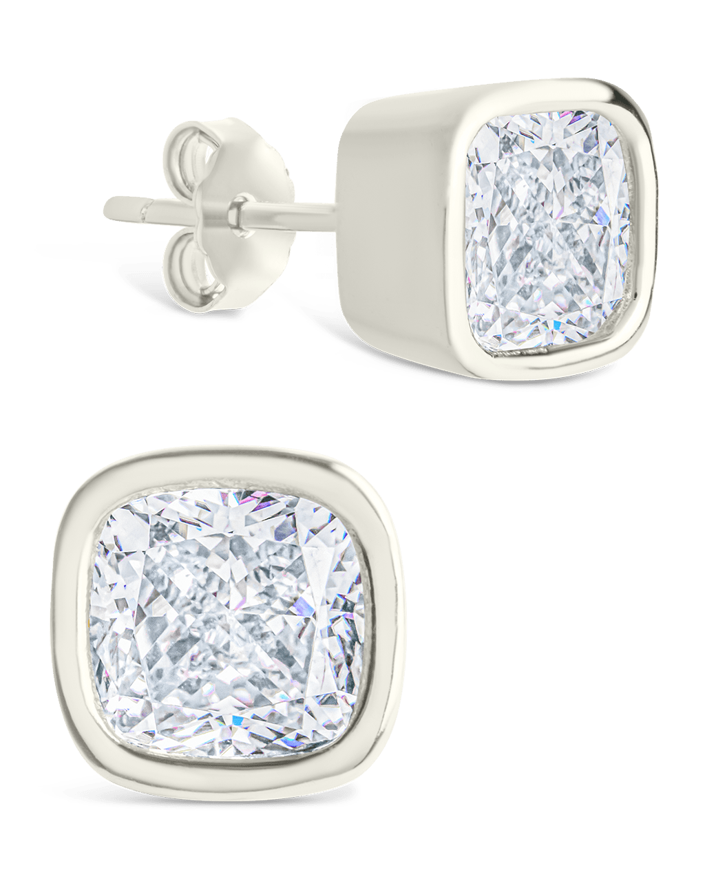 Cushion Cut Bezel Set Stud Earrings