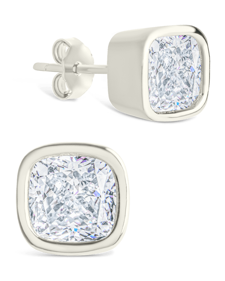 Cushion Cut Bezel Set Stud Earrings