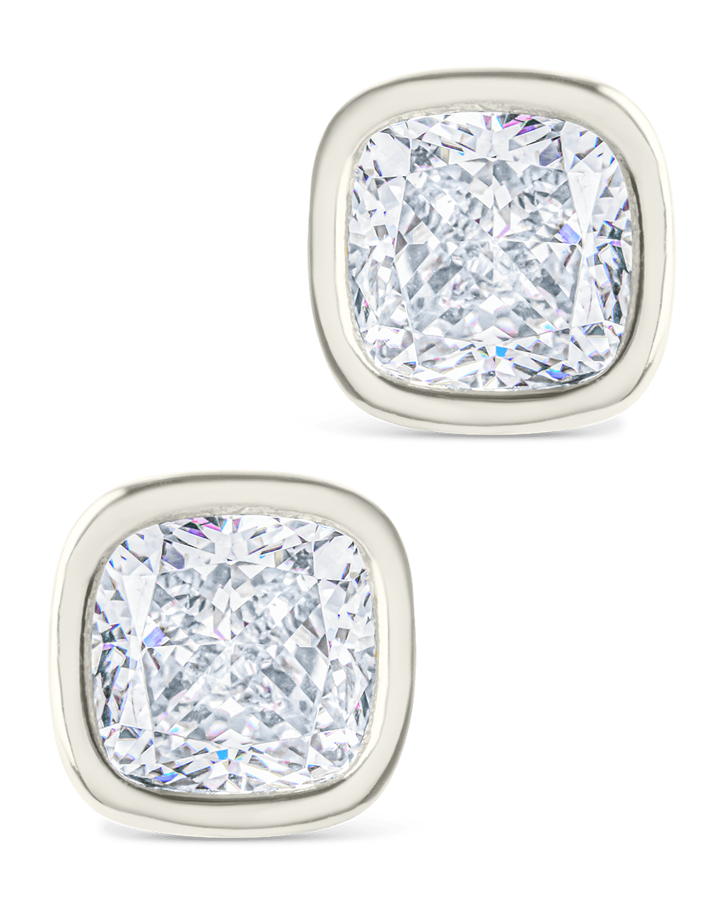 Cushion Cut Bezel Set Stud Earrings