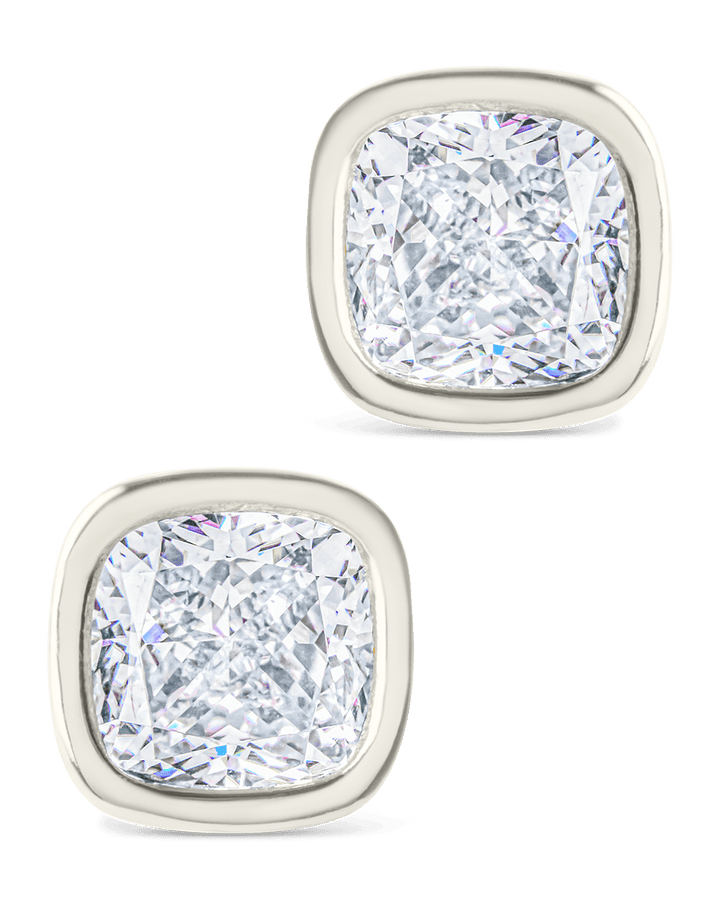 Cushion Cut Bezel Set Stud Earrings
