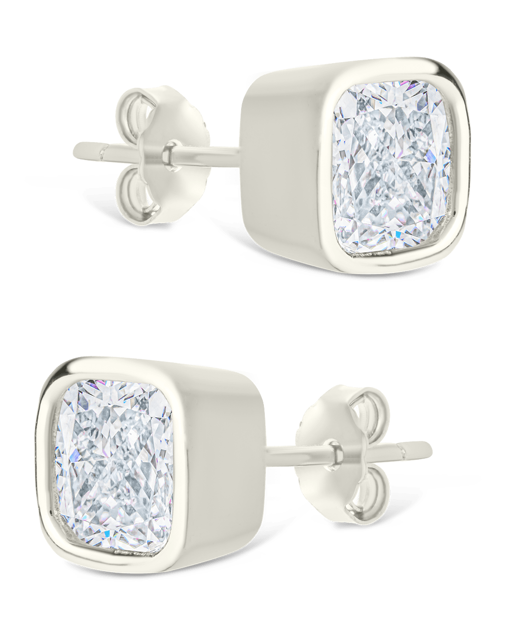 Cushion Cut Bezel Set Stud Earrings
