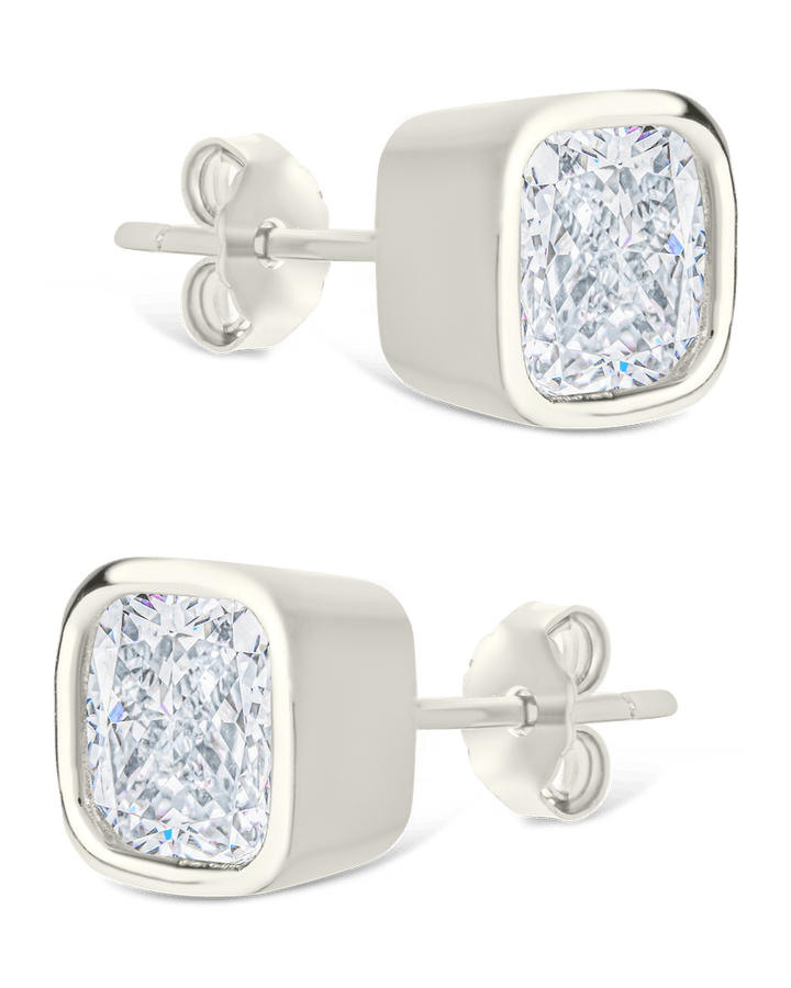 Cushion Cut Bezel Set Stud Earrings