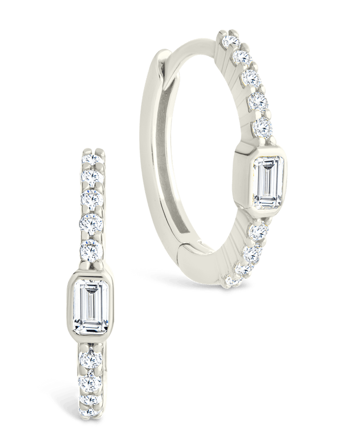 Emerald Cut Bezel Set Huggie Hoop Earrings