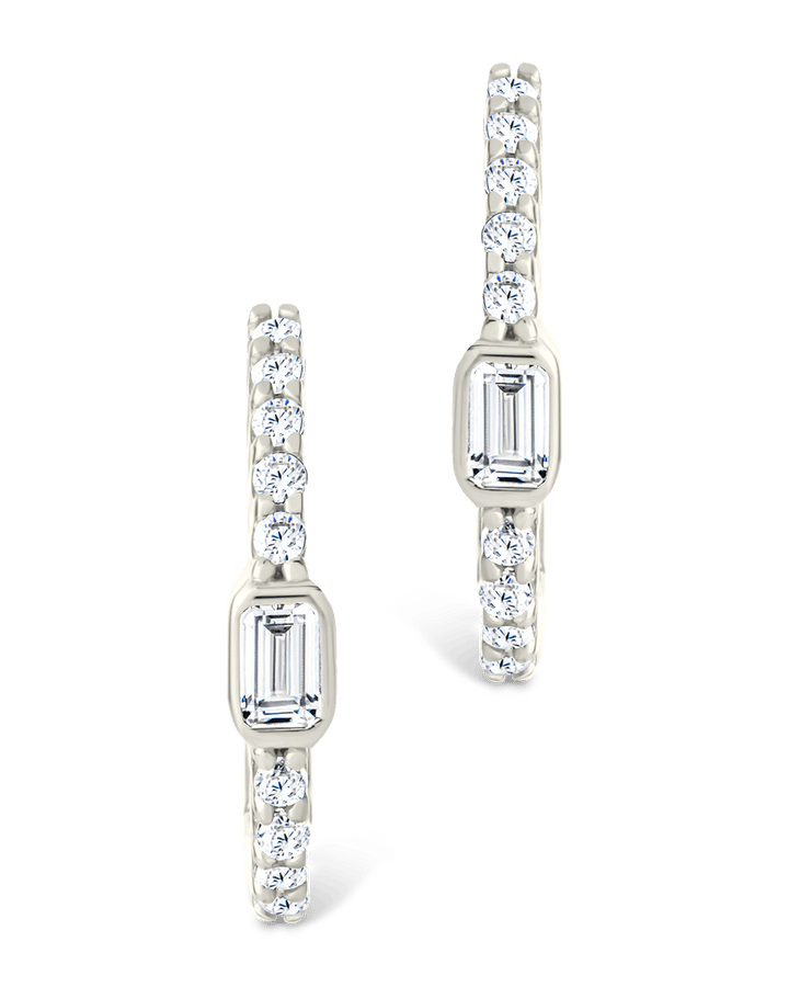 Emerald Cut Bezel Set Huggie Hoop Earrings