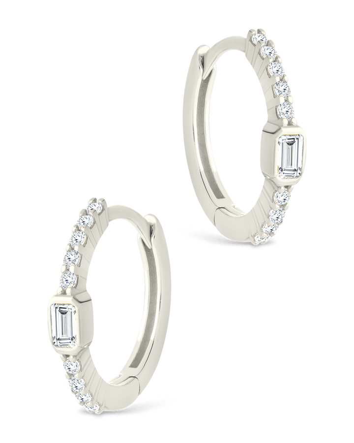 Emerald Cut Bezel Set Huggie Hoop Earrings