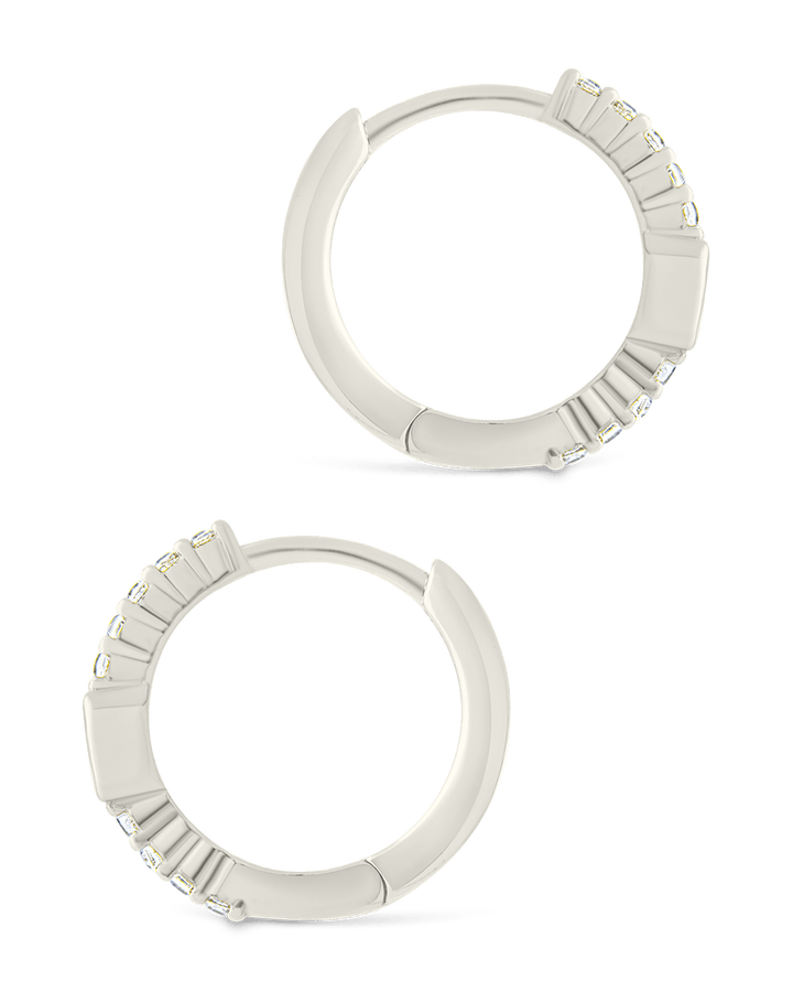 Emerald Cut Bezel Set Huggie Hoop Earrings
