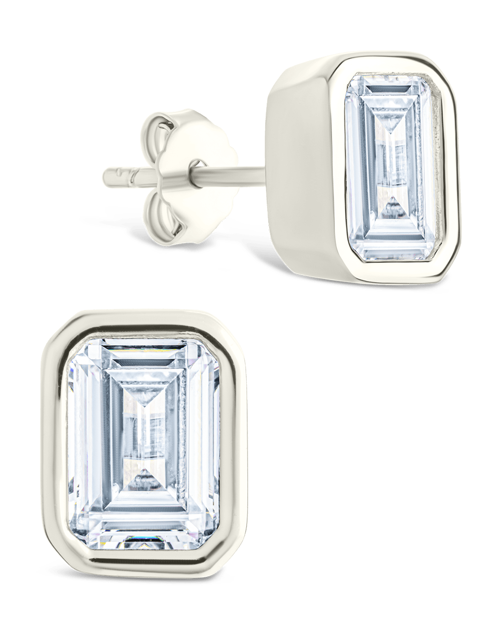 Emerald Cut Bezel Set Stud Earrings