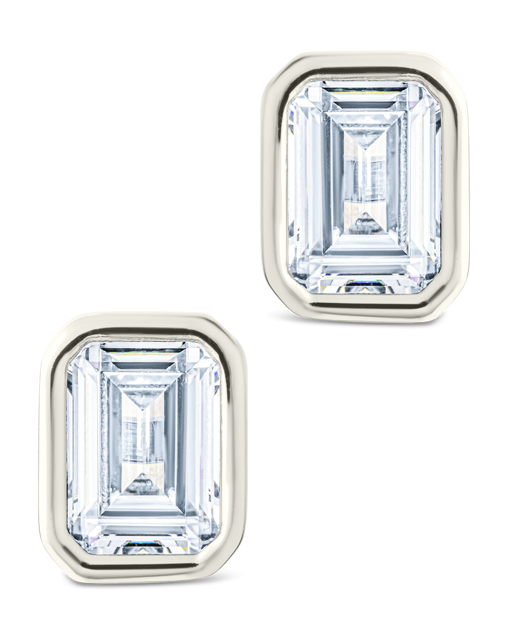 Emerald Cut Bezel Set Stud Earrings