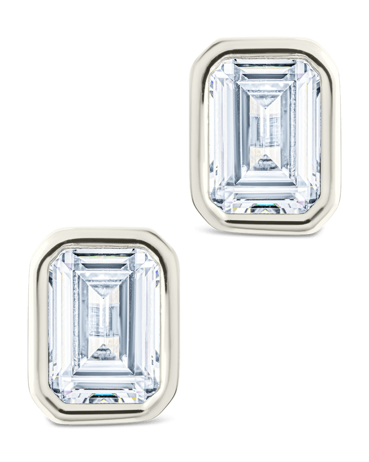 Emerald Cut Bezel Set Stud Earrings