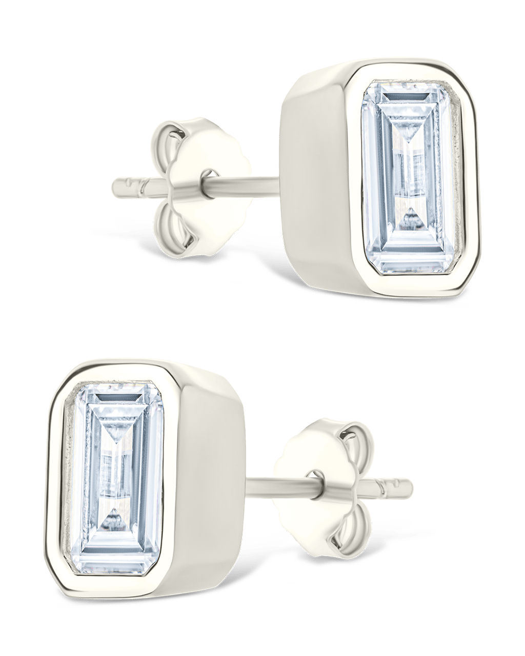 Emerald Cut Bezel Set Stud Earrings