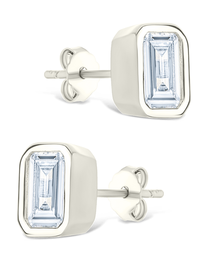 Emerald Cut Bezel Set Stud Earrings