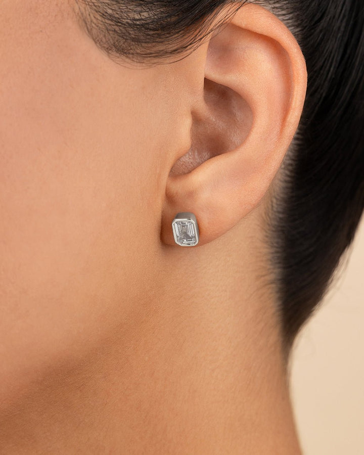 Emerald Cut Bezel Set Stud Earrings