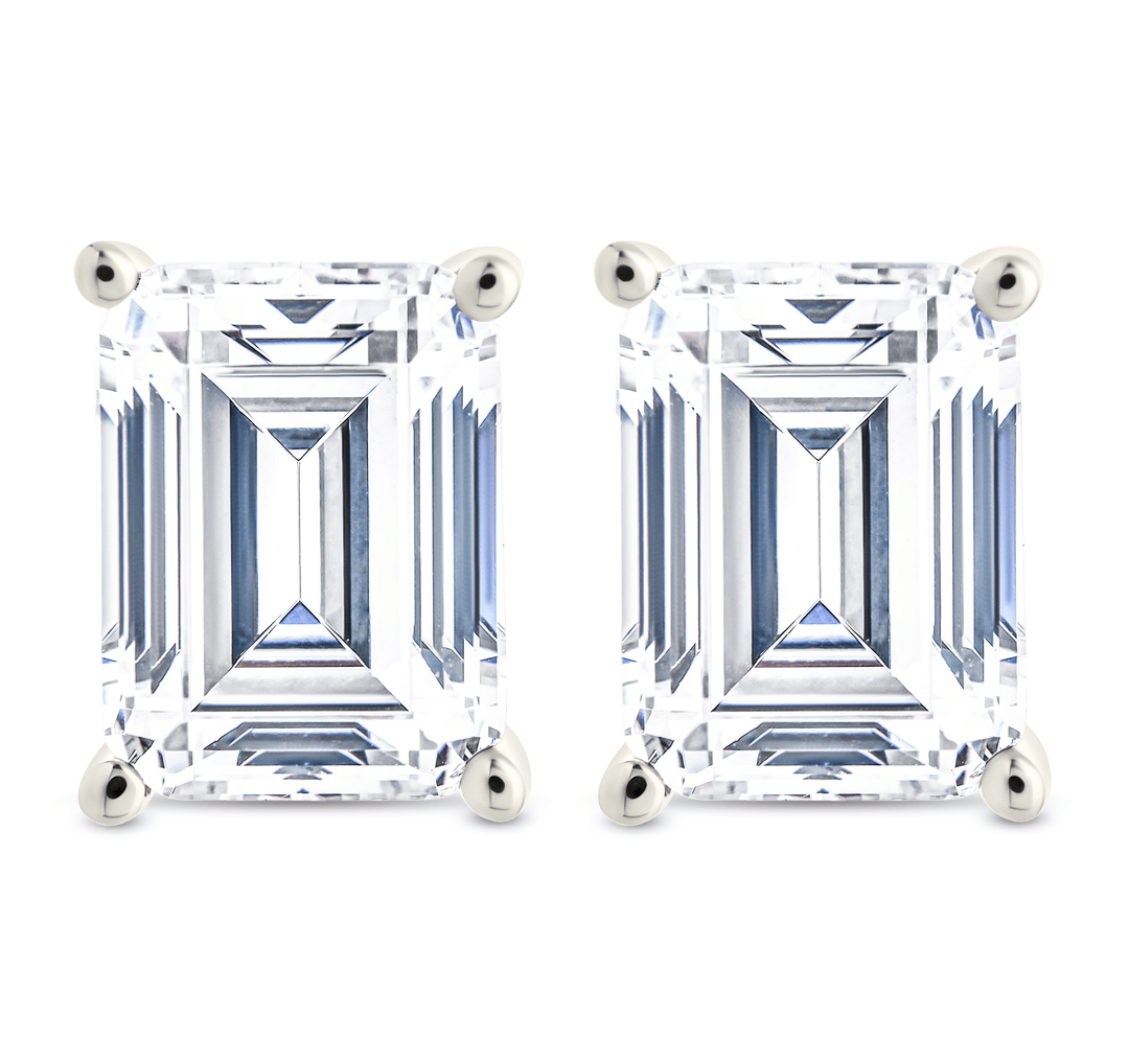 Emerald Cut Prong Set Stud Earrings