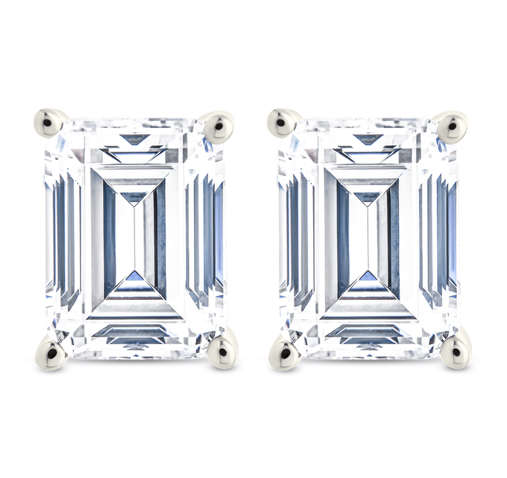 Emerald Cut Prong Set Stud Earrings