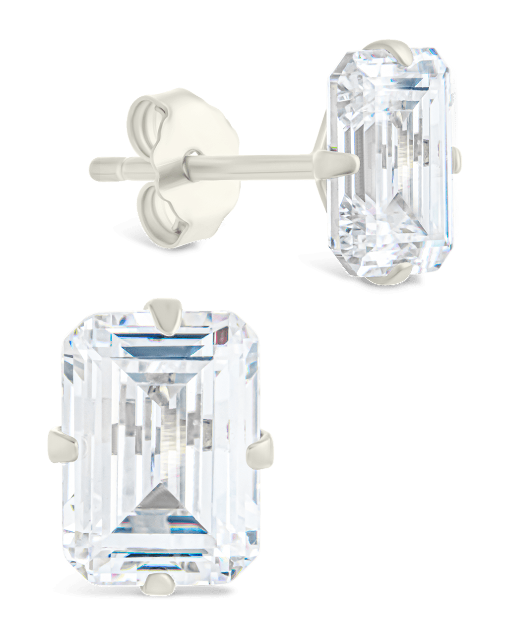 Emerald Cut Prong Set Stud Earrings