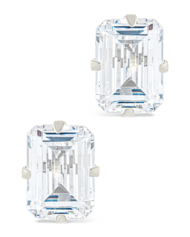 Emerald Cut Prong Set Stud Earrings