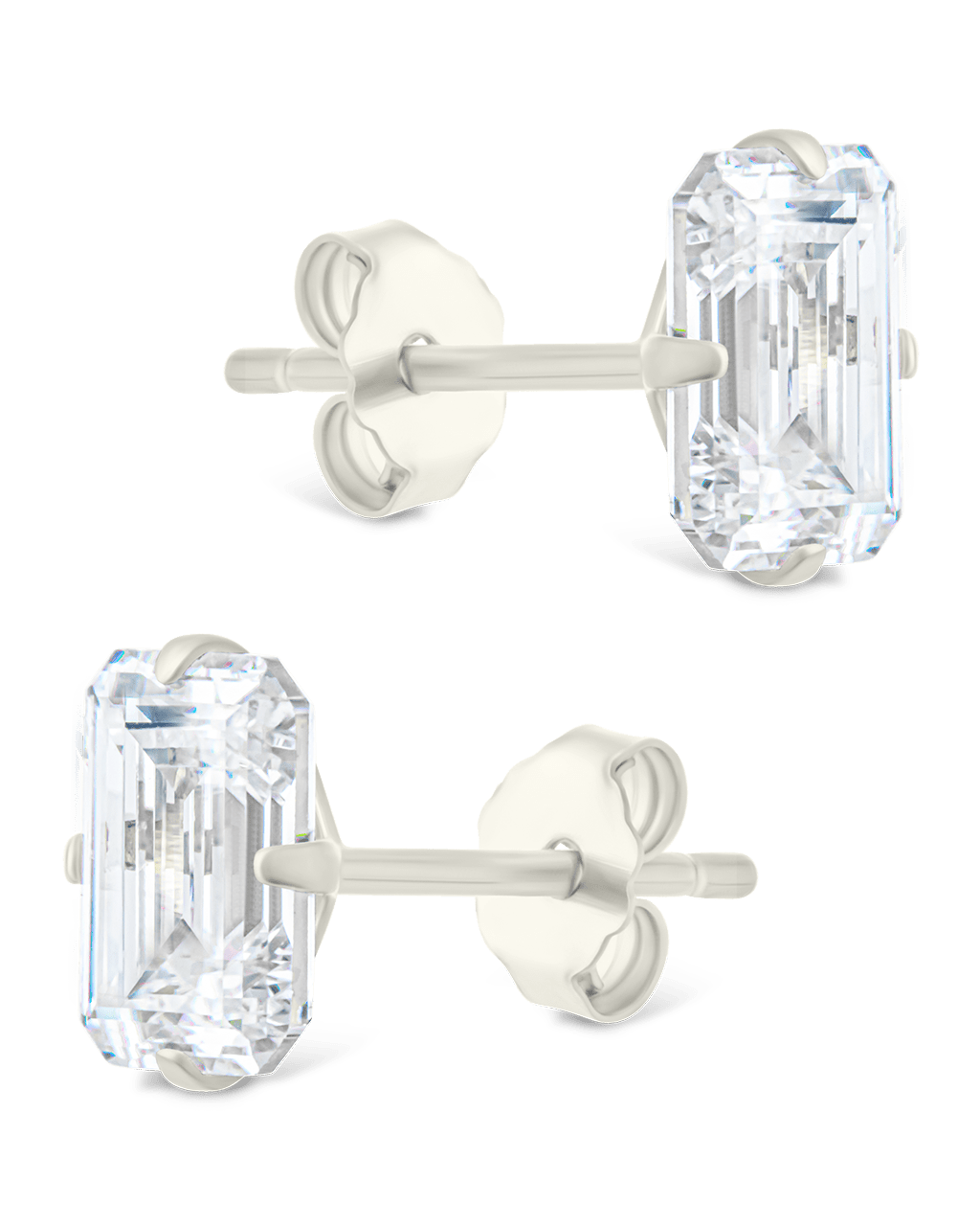 Emerald Cut Prong Set Stud Earrings