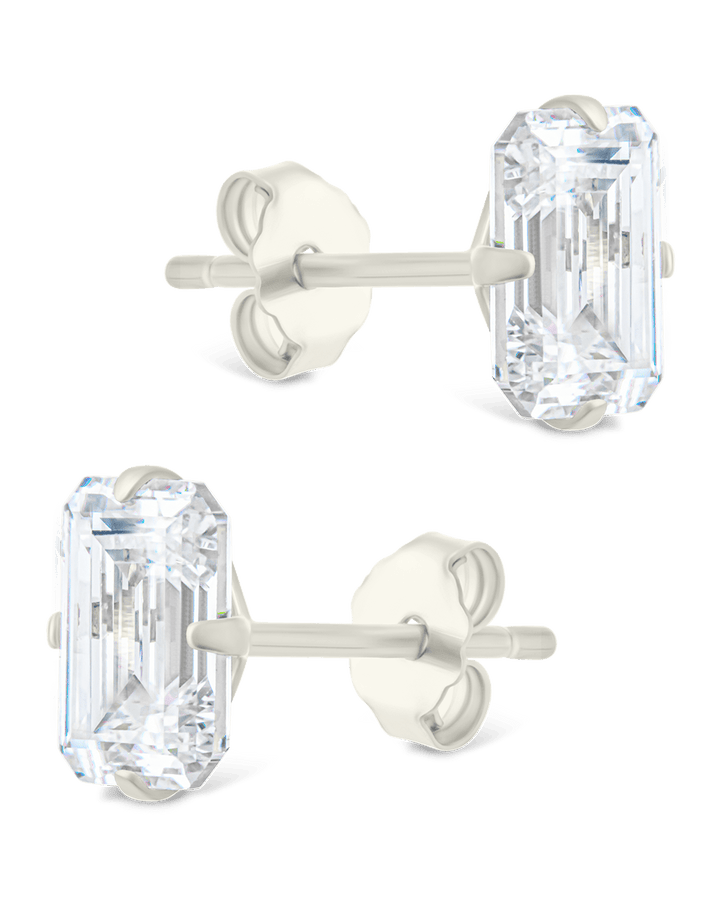 Emerald Cut Prong Set Stud Earrings