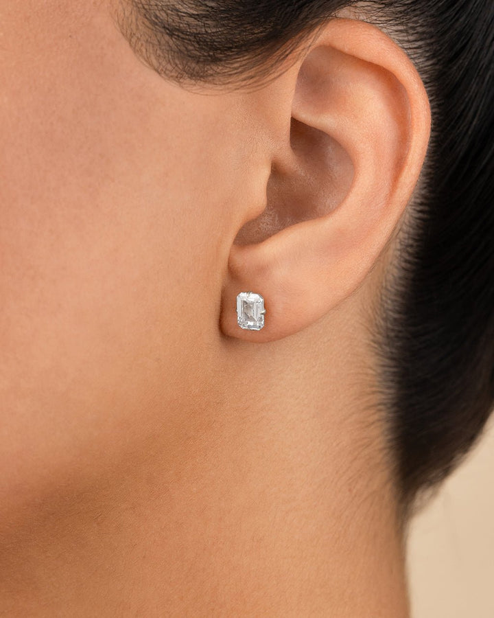 Emerald Cut Prong Set Stud Earrings
