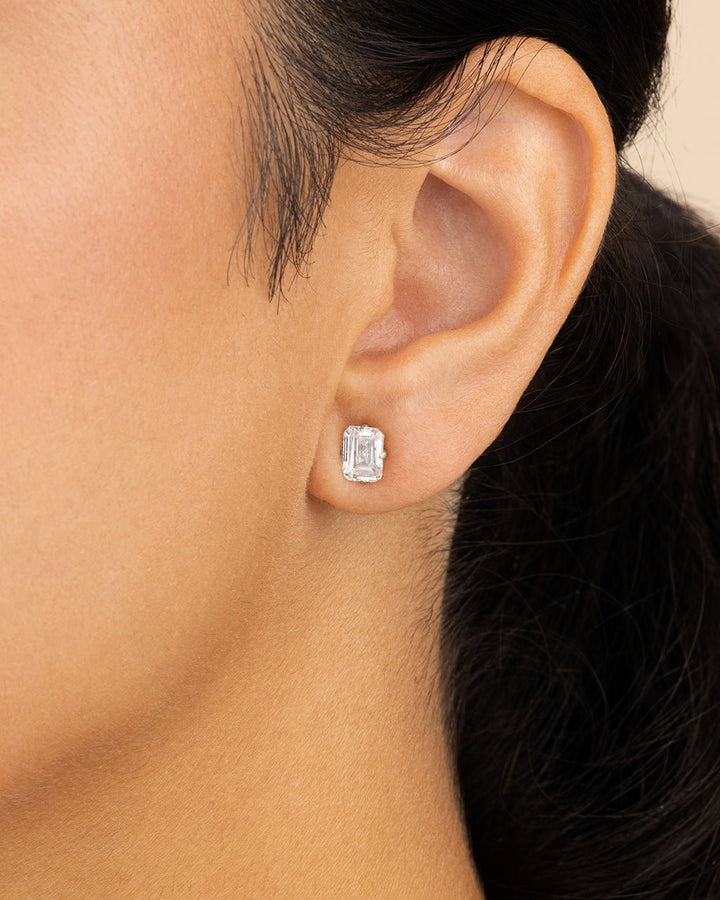 Emerald Cut Prong Set Stud Earrings