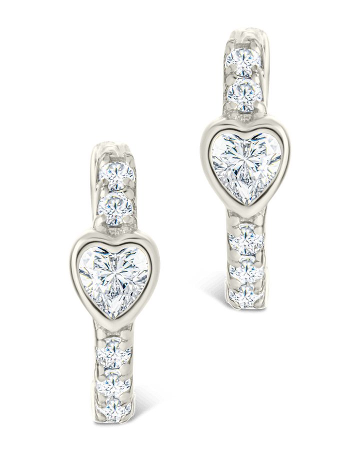 Heart Cut Bezel Set Huggie Hoop Earrings