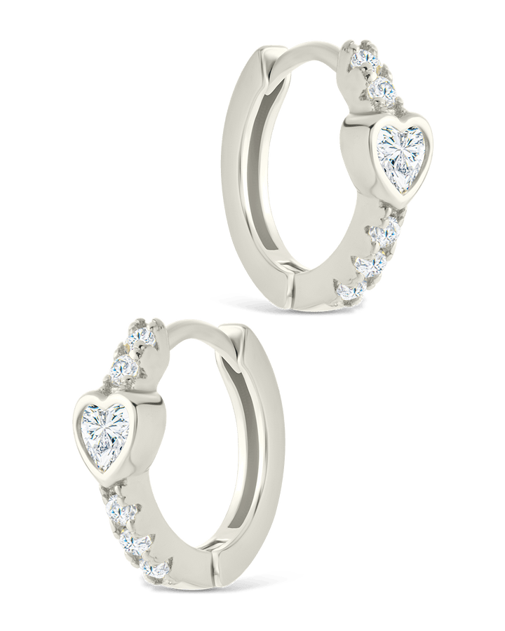 Heart Cut Bezel Set Huggie Hoop Earrings
