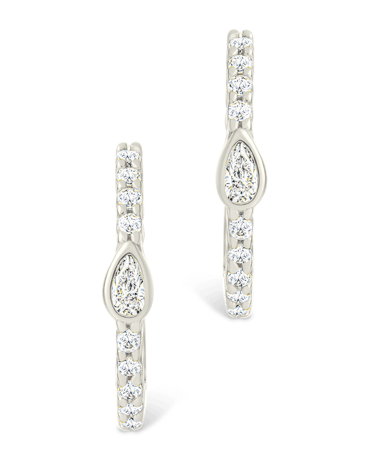 Sterling Silver Pear Cut Bezel Set Huggie Hoop Earrings
