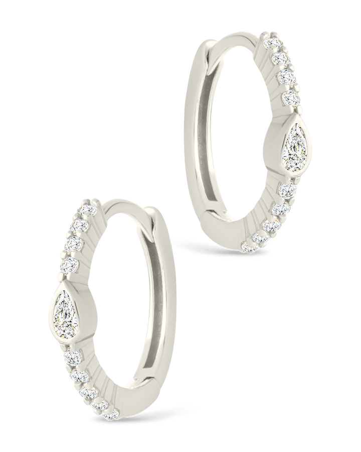 Sterling Silver Pear Cut Bezel Set Huggie Hoop Earrings