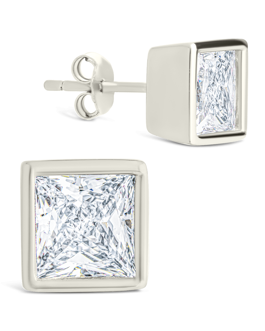 Princess Cut Bezel Set Stud Earrings