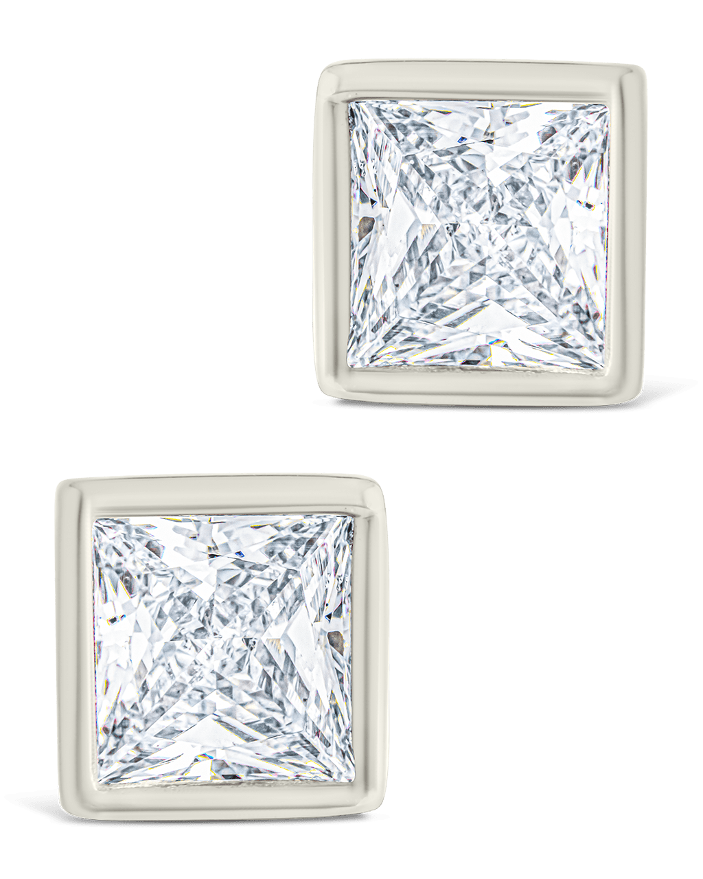 Princess Cut Bezel Set Stud Earrings