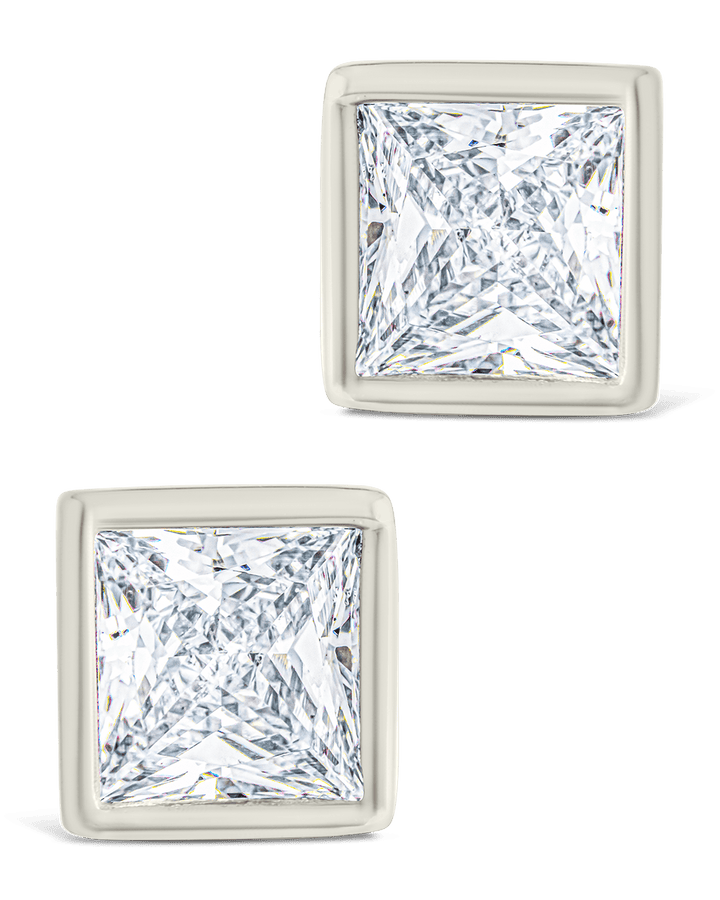 Princess Cut Bezel Set Stud Earrings