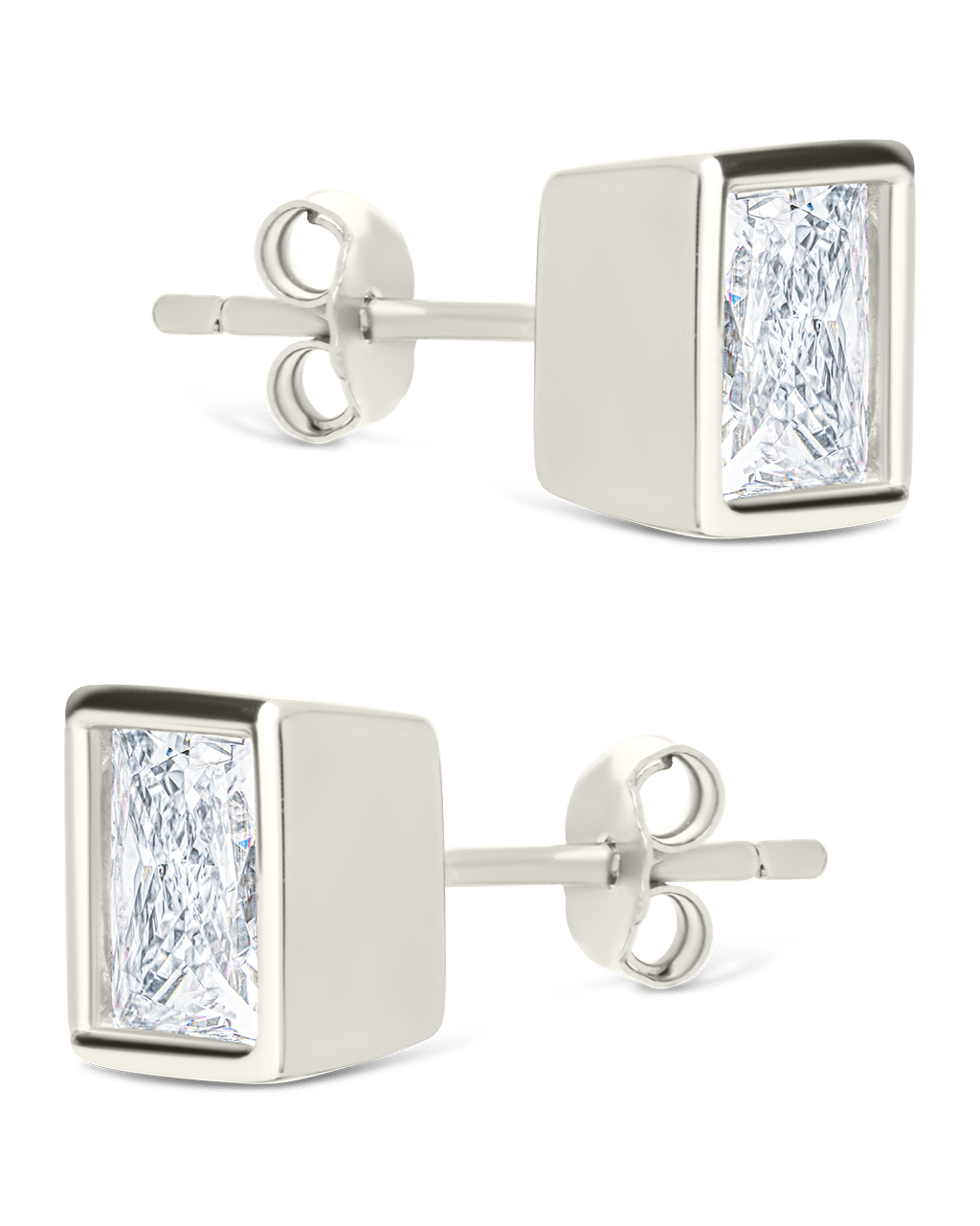Princess Cut Bezel Set Stud Earrings