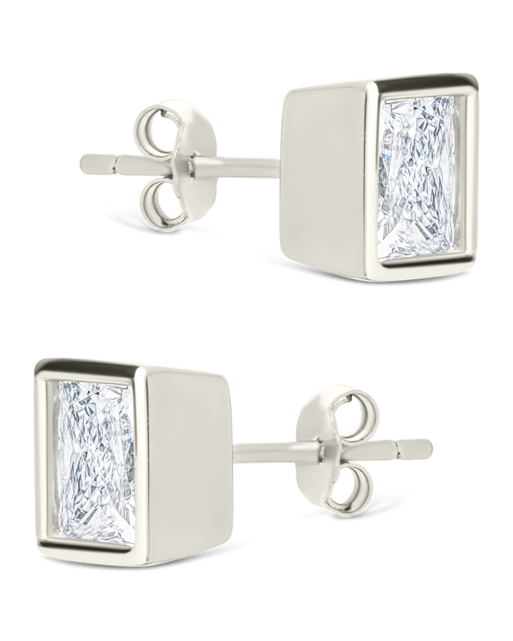 Princess Cut Bezel Set Stud Earrings