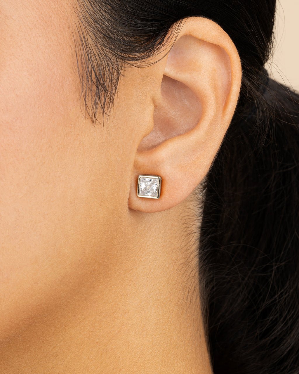 Princess Cut Bezel Set Stud Earrings